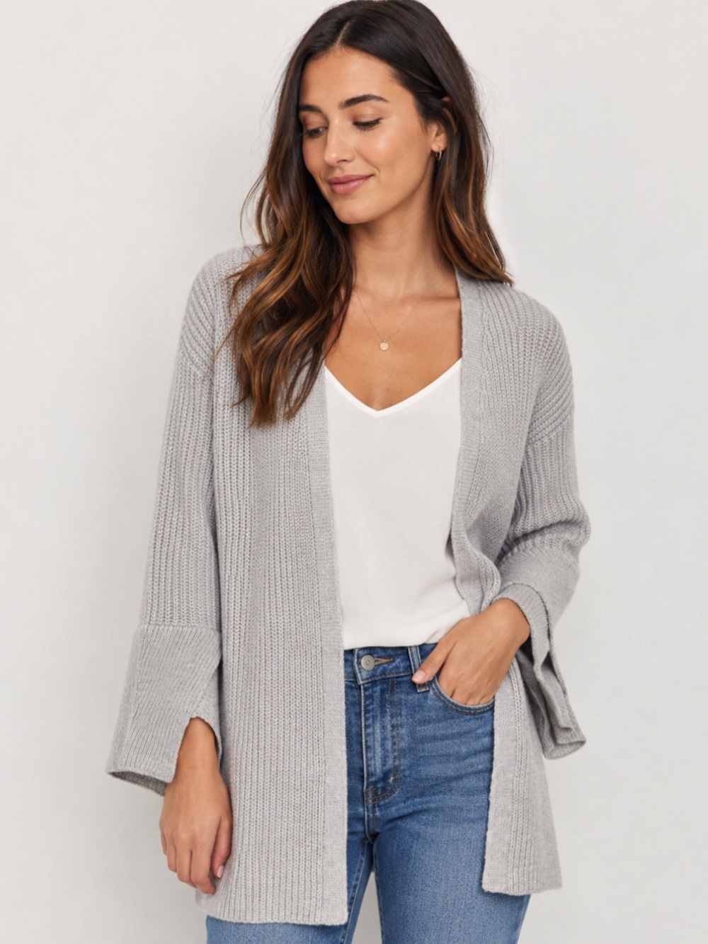 Anthropologie Gentle Fawn Large Chunky Knit Ribbed Open Front Cardigan Gray